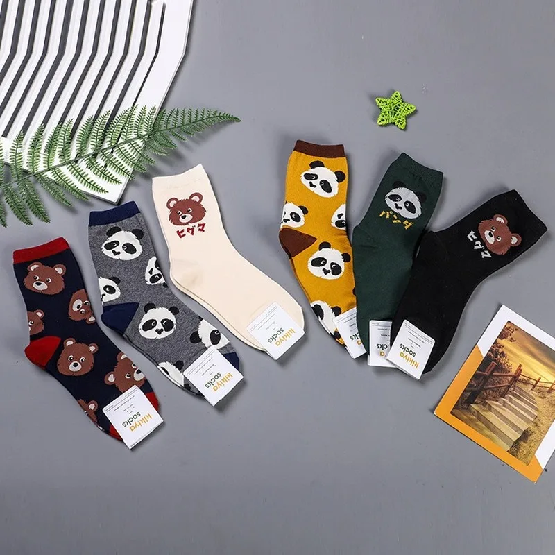 Животное панда из мультфильма носки с принтом медведь милые забавные женские хлопковые носки осень зима модные повседневные спортивные корейские дышащие calze