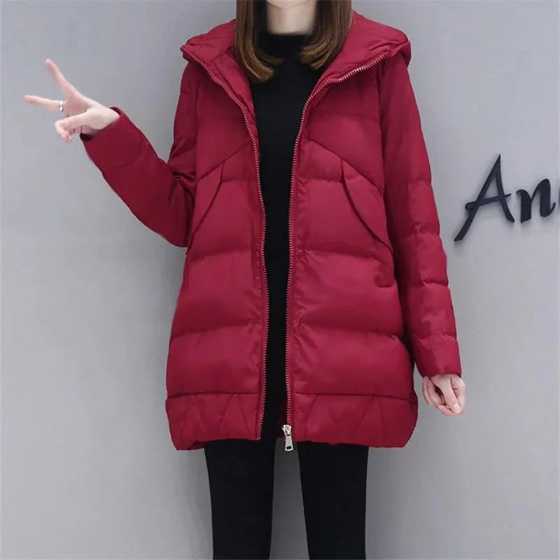 Куртка женская хлопковая средней длины, свободная стеганая куртка на молнии с нашивками, в Корейском стиле, большие размеры, A751, на осень-зим...