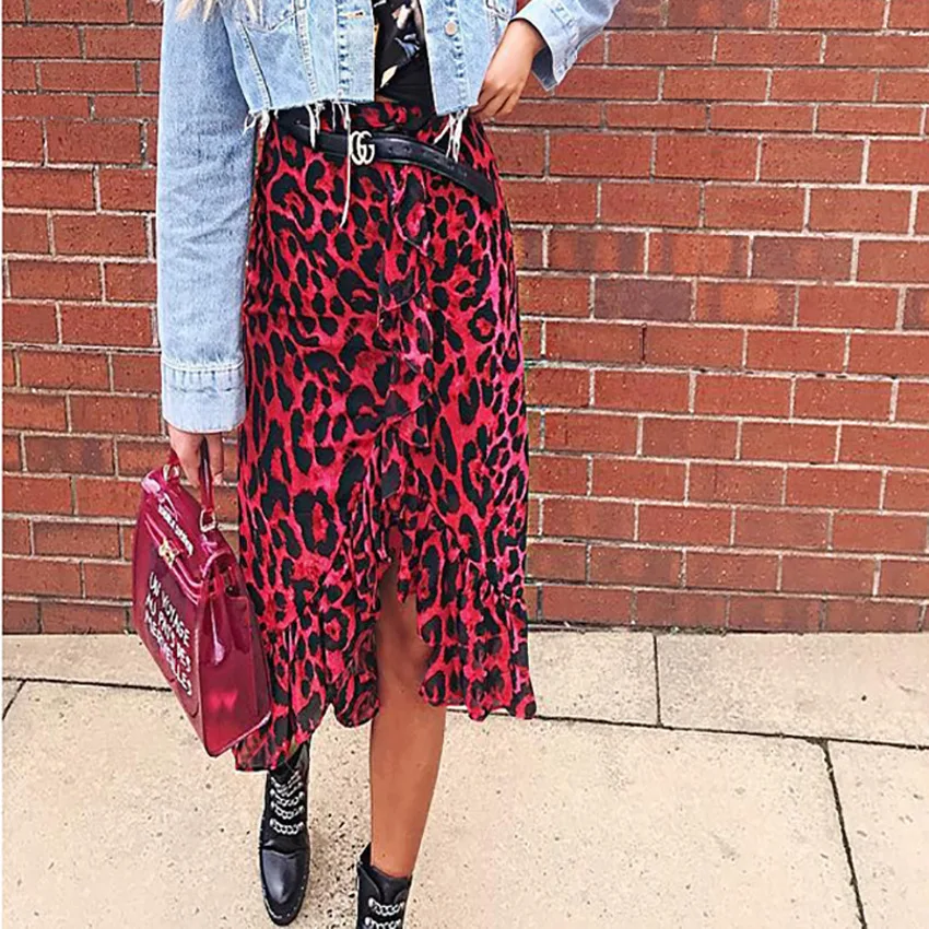 Женская длинная юбка с леопардовым принтом оборками | одежда