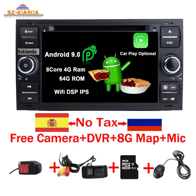 Автомобильный мультимедийный плеер Android 9 gps Авторадио 2 Din 7 дюймов для Ford Mondeo Focus Transit C-MAX S-MAX Fiesta автомобильный dvd-плеер