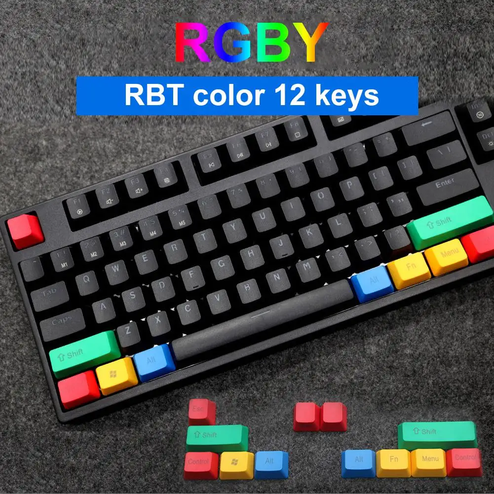 

12Pcs/Set Key Caps PBT Light-proof Color Matching Mechanical Keyboard Keycaps Replacement Keycaps Kit RBT color Keycaps