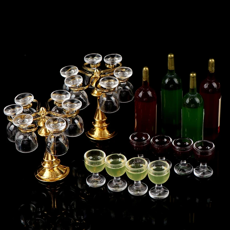 

13pcs/set Wine Drink Bottles, Goblets, Beer Cups,Wine Bottles Cup Holder Dollhouse Miniature Pub Shop .5~4.5cm