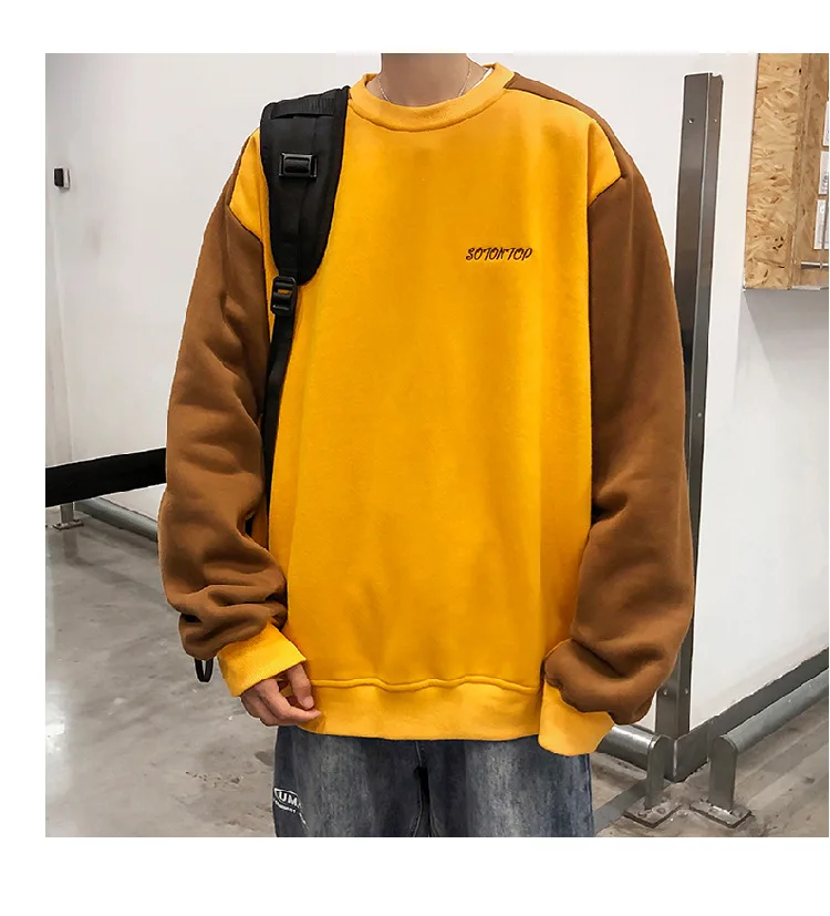 

ZOGAA 2021 Winter New Men's Round Neck Sweatshirt Contrast Stitching Pullover Casual Loose Fashion Trendy Harajuku Men's Jacket