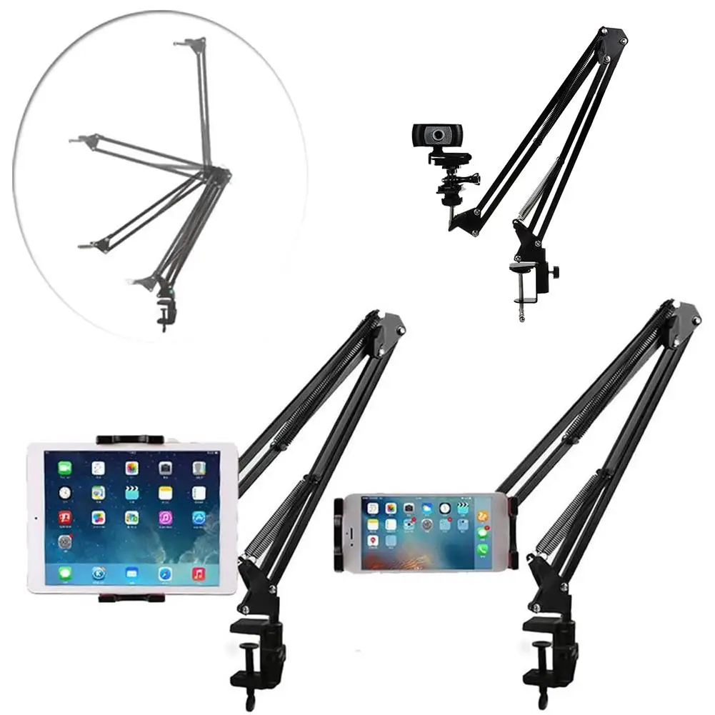 webcam stand strong flexible camera mount with phone holder 360 degree rotation folding metal bracket desktop bracket free global shipping