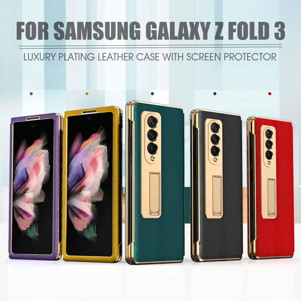 

Phone Case For Samsung Galaxy Z Fold 3 5G Luxury Plating Leather Case With Screen Protector