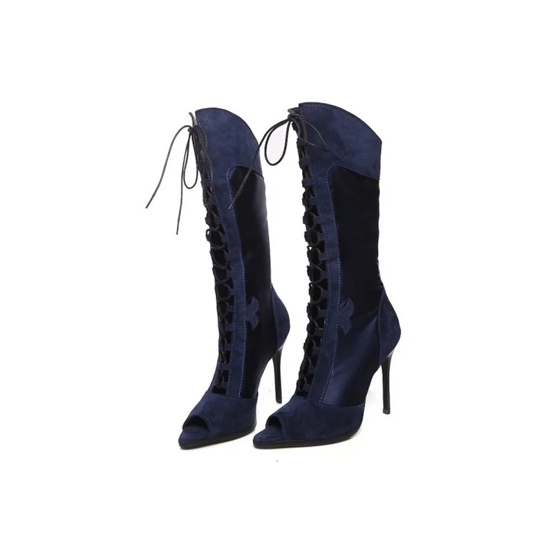 Large Size 34-46 Summer Cross Strap But Knee Fashion Sexy Fish Toe Sandals High Heels (11cm) Club Banquet Shoes for Women A192-1