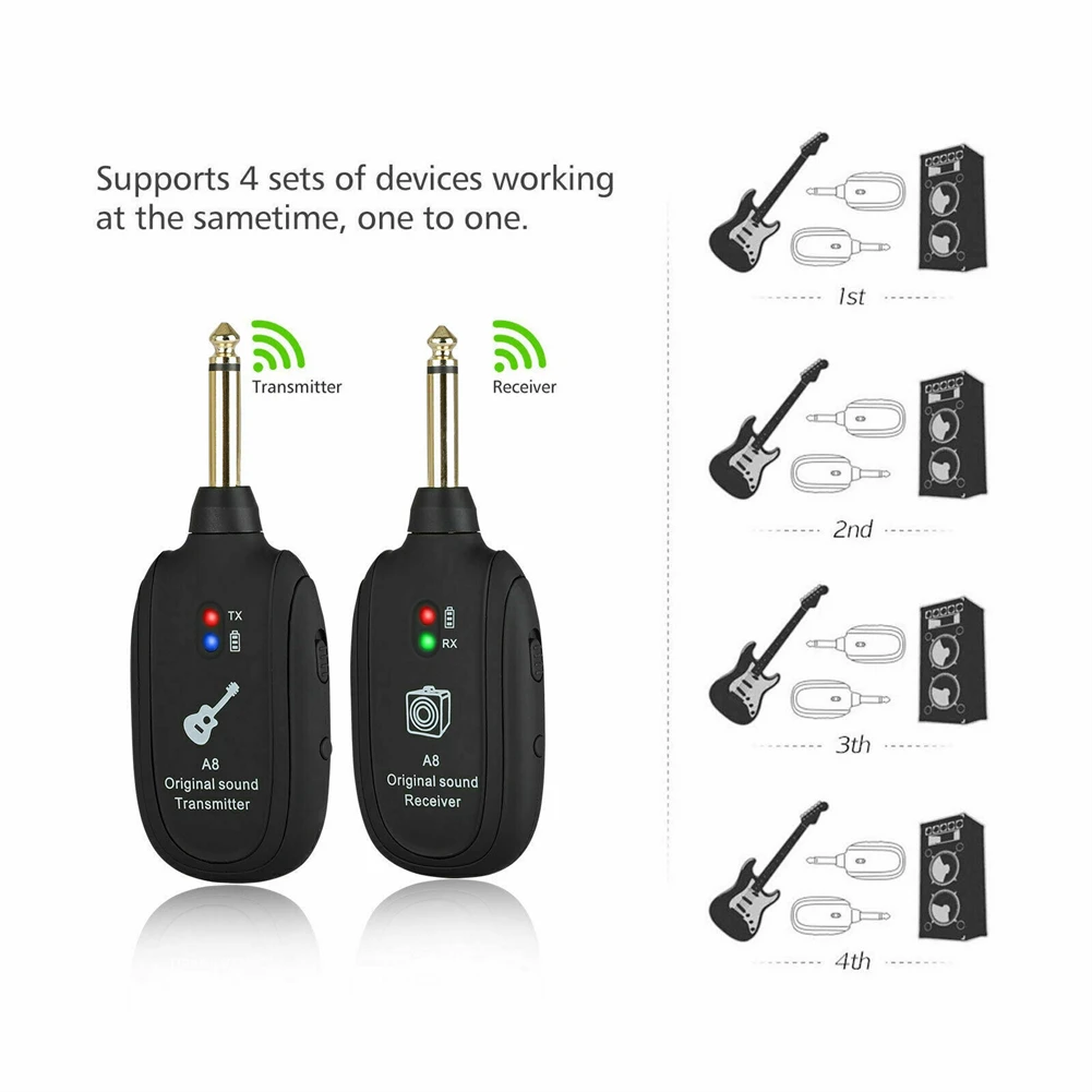 

20Hz-20KHz UHF Guitar Wireless System Transmitter Receiver 4 Channels Rechargeable Digital Wireless Transmitter Receiver