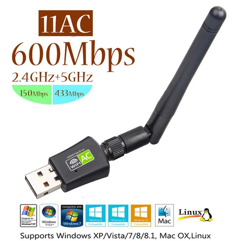 Wi Fi адаптер с двусторонним приводом 600 Мбит/с 5 ГГц 2 4 802.11AC|USB-адаптеры| |