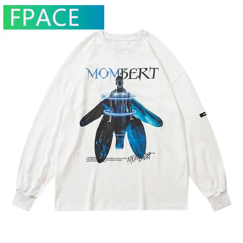 

FPACE Tshirts Streetwear Hip Hop Creative Print Streetwear Tees Shirts Mens Harajuku Fashion Casual Long Sleeve Loose Tops