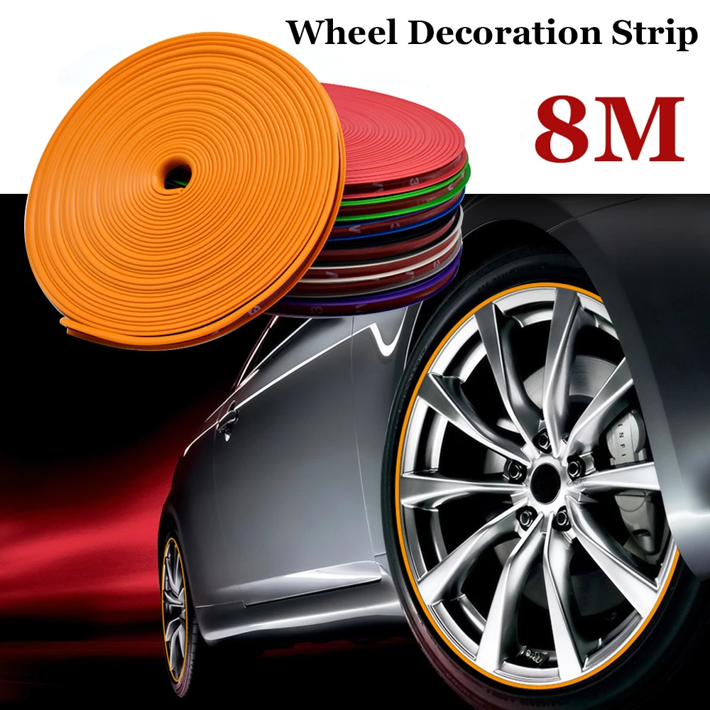 

Car Wheel Rims Protector Decor Strip Rubber Moulding Rimblades Auto Vehicle Rim Sticker Color Tire Guard Line Styling 8M/Roll