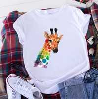 colorful giraffe printed t shirt women summer graphic tee aesthetic clothes streetwear crew neck tops for teens mujer camisetas