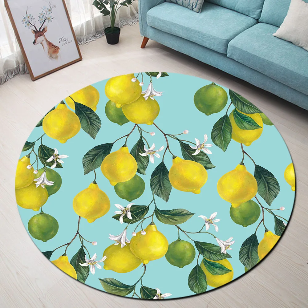 Свежий лимон дерево белый цветок листья Фрукты Круглый напольный коврик