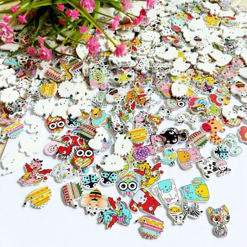 

Randomly mix 50pcs cartoon animals Buttons Decorative buttons for Crafts Sewing Accessories Cabochons Scrapbooking