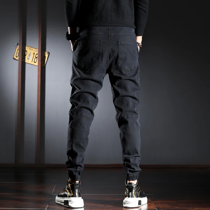 

Newly Designer Fashion Men Jeans Slack Bottom Casual Cargo Pants Homme Streetwear Spliced Elastic Waist Hip Hop Joggers Trousers