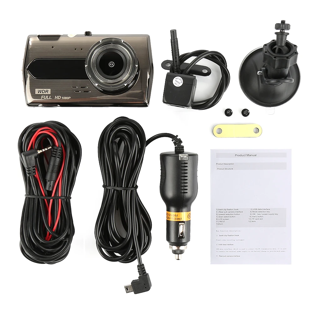 Автомобильный видеорегистратор Dash camera Full HD 1080p HD4." lcd широкоугольная задняя фронтальная камера двойной видеорегистратор ночного видения камера XNC