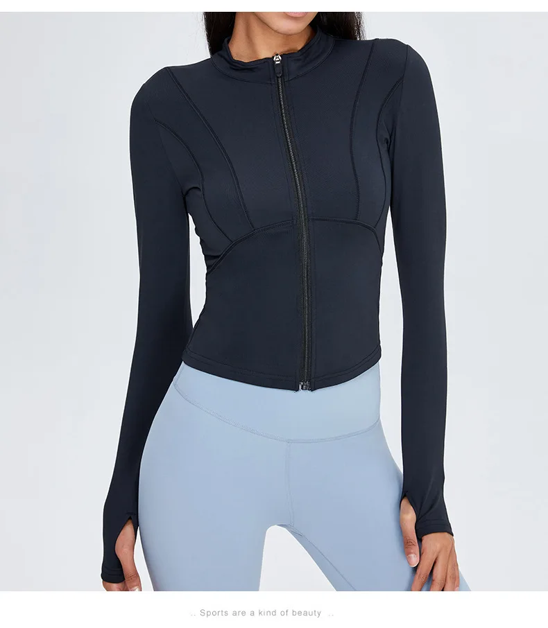 

New Sportswearwomen's slim Yoga suit zipper long sleeve sports running fitness coat in autumn and winter of 2021