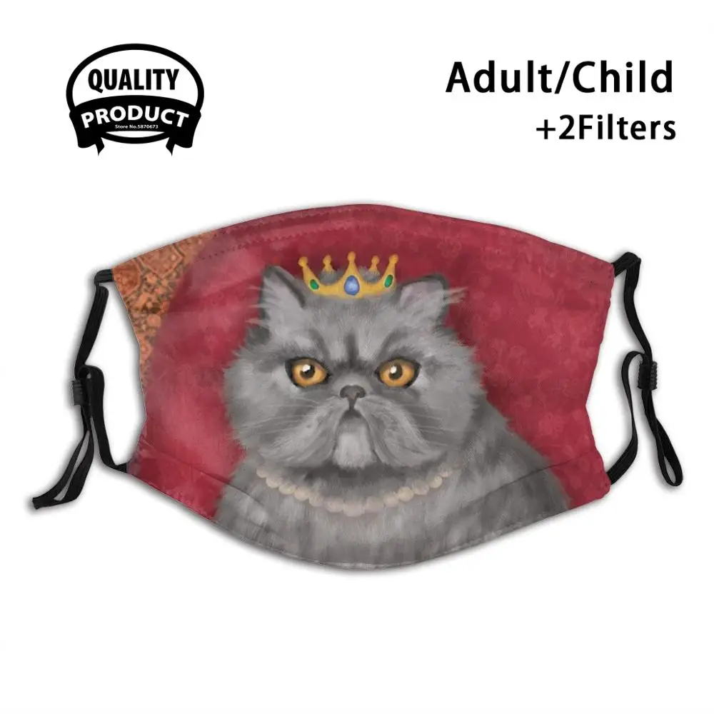 

Персидская маска для лица с жемчугом, моющаяся маска с фильтром, Лидер продаж, летние маски для рта, персидская кошка, Серая кошка, корона, же...