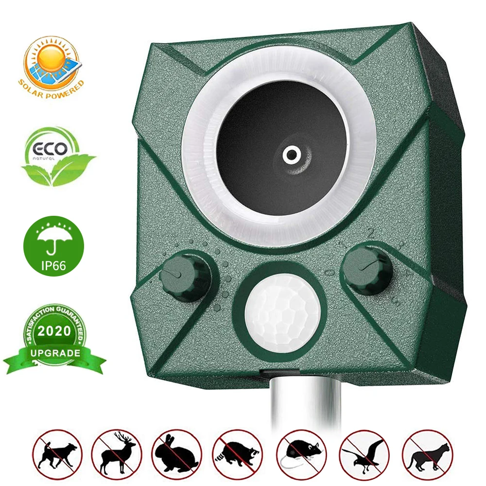 2020 новый водонепроницаемый ультразвуковой отпугиватель животных на солнечной