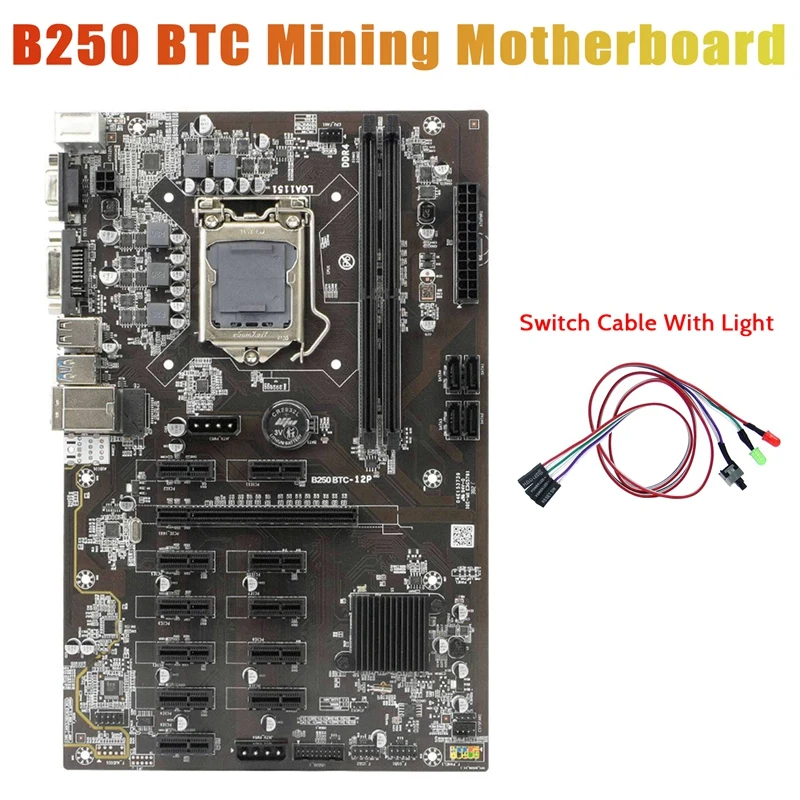 

B250 BTC Mining Motherboard with Switch Cable with Light 12XGraphics Card Slot LGA 1151 USB3.0 SATA 3.0 for BTC Miner