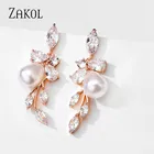 ZAKOL Элегантные Роскошные висячие серьги с кубическим цирконием в форме листа для женщин модные AAA CZ свадебные ювелирные изделия EP5154