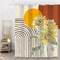 mid century abstract shower curtain sunflower retro geometric bath curtains waterproof polyester with hooks bathroom home decor