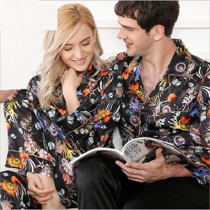 Woman Pajamas Sets 100% Silk Stain Floral Homewears 2020 Lady Silk Sleepwear Homewear Pyjamas Sets Long Sleeve