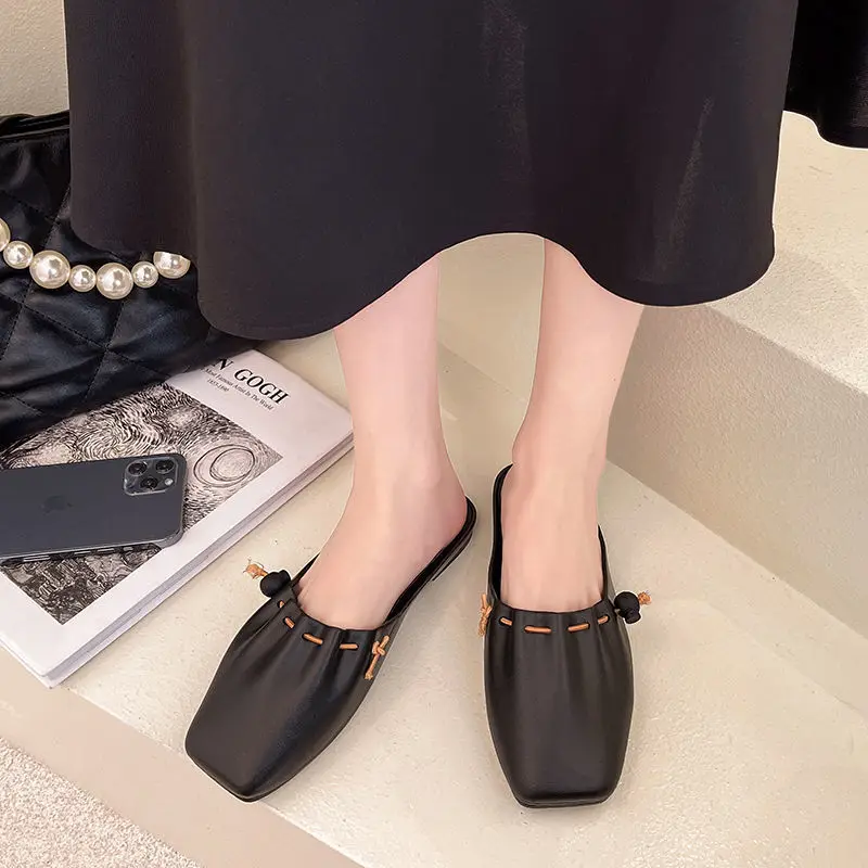 

2021 Designer Women Slippers Slip on Mules Flat Heel Casual Shoes British Buckle Slides Wooden Block Heels Summer Footwear