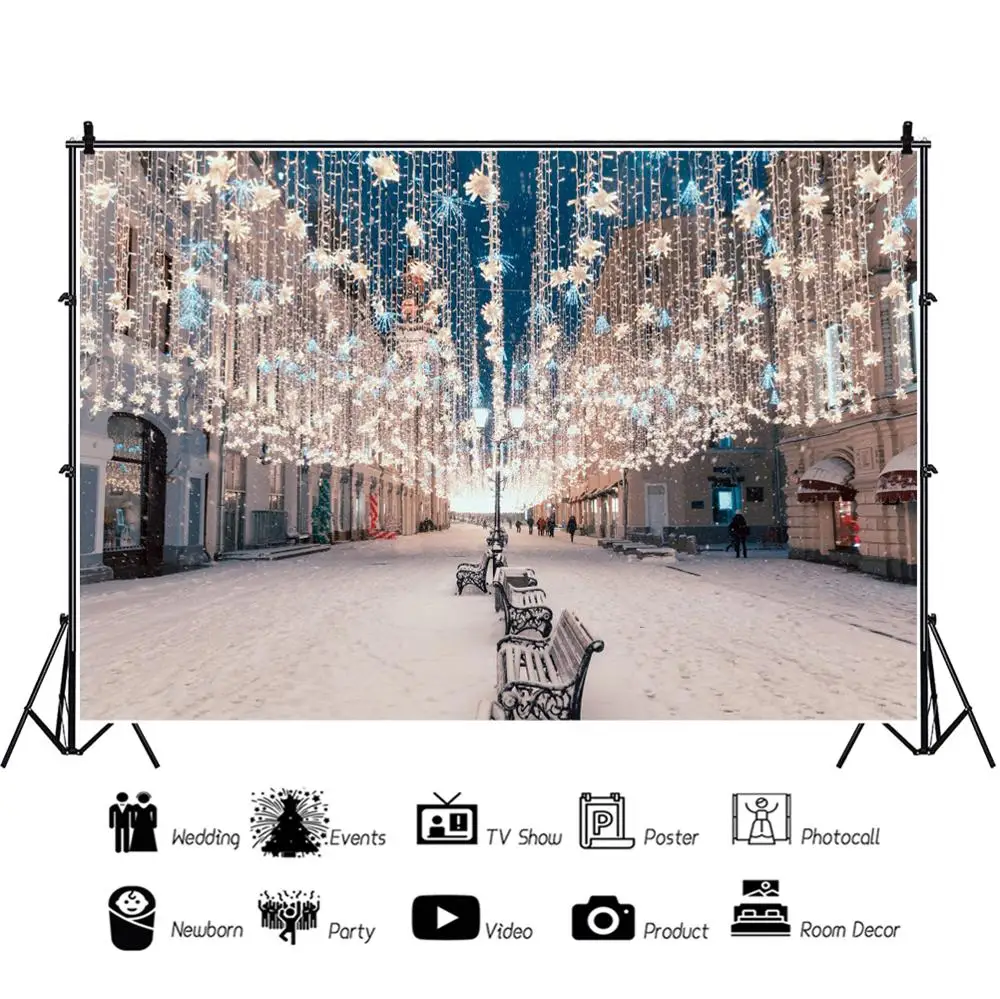 

Laeacco City Street Scenic Christmas Tree Baby Portrait Photography Backdrop For Photo Studio Decoration Photographic Background
