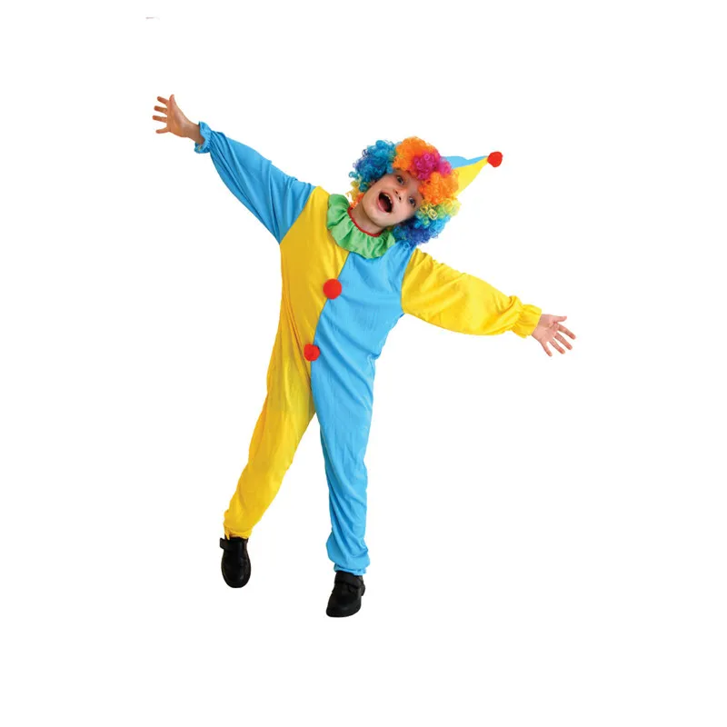 Детский Забавный костюм клоуна в цирке синего и желтого цвета для мальчиков