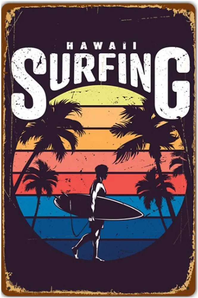 

Крутой Гавайский серфинг Счетный Ретро металлический постер Оловянная табличка Настенный декор искусство потертый шик подарок
