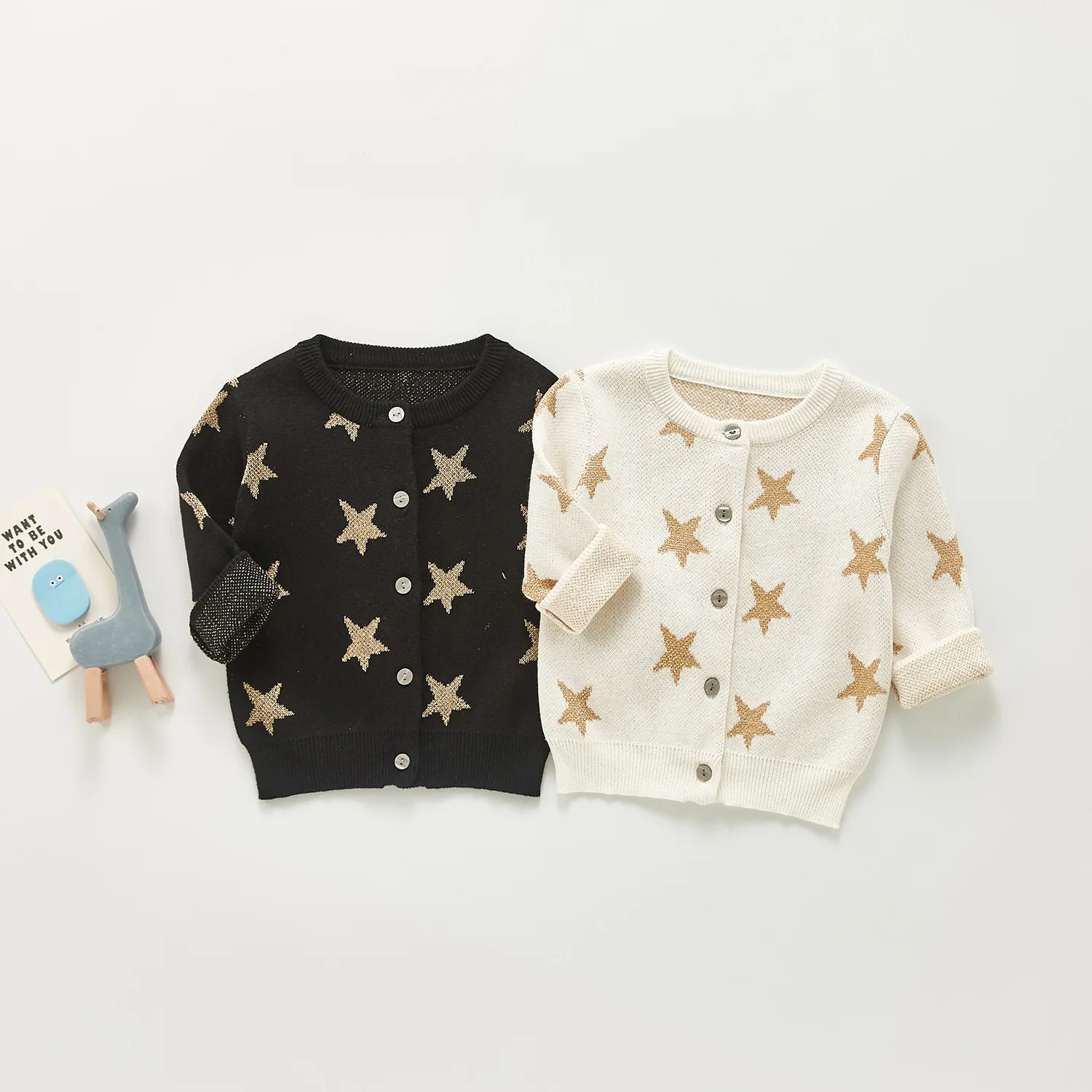 

2021 Newborn Long Sleeve Sweater Autumn Five-pointed Star Fashion Single Breasted Knitted Sweaters Boys Girls Tops Outfits