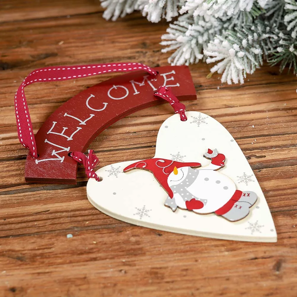 Christmas Lovely Lightweight Wooden Snowman Heart Shape Welcome Hanging Sign Tag Ornament Xmas Party Decoration | Дом и сад