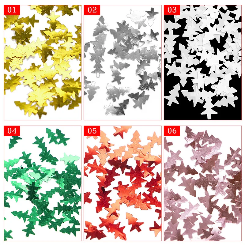 

6 Color Christmas Stickers for Nail Decorations Christmas Tree Sequins Series Elk Santa Claus Nail Patch Nail Accessories