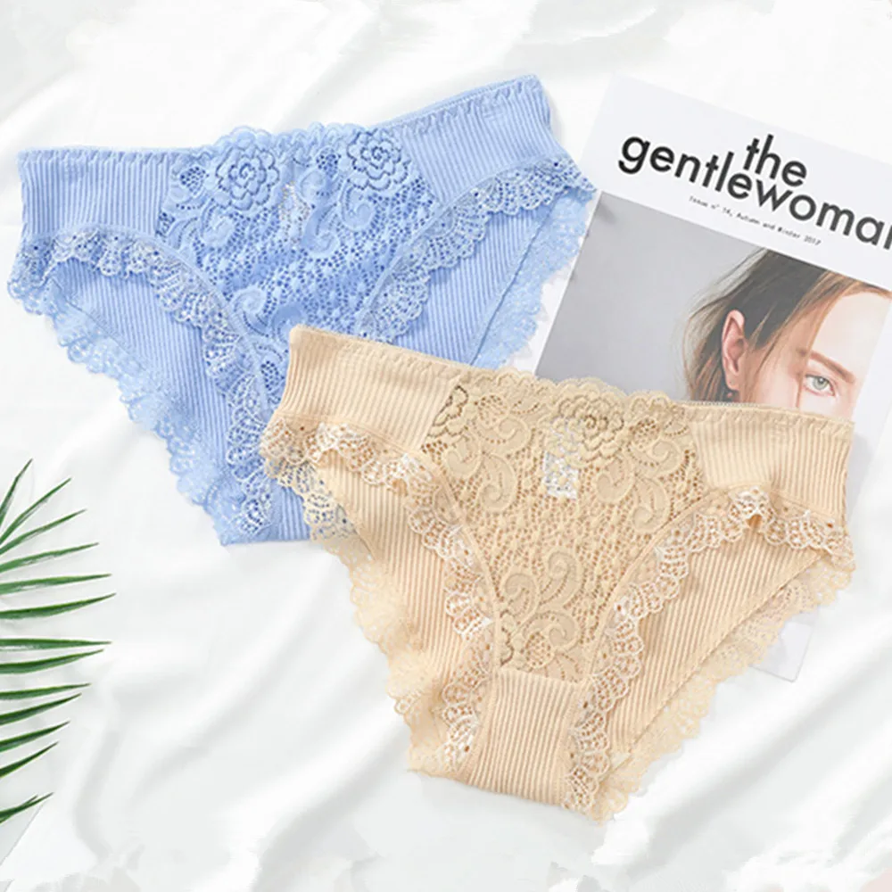 

3PCS Cotton Panties Underwear Solid Women Sexy Lace Underpants Soft Briefs Set Female Intimates Plus Size Lingerie Panty XL XXL