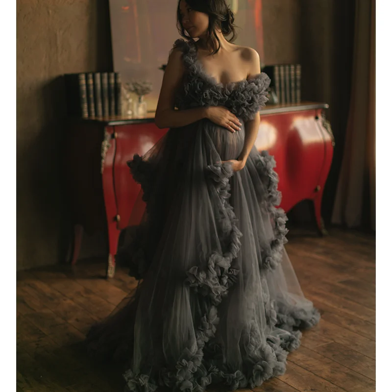 

Темно-серые платья для беременных женские платья для фотосъемки будуарное белье тюлевый халат ночная рубашка Babydoll Халат