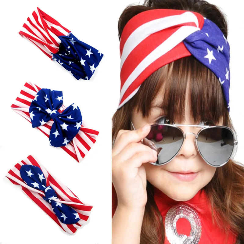 

Детская повязка на голову с изображением американского флага с бантом и повязкой на голову, с эластичной резинкой шириной головные уборы с кроличьими ушами, одежда аксессуары фестиваль подарки