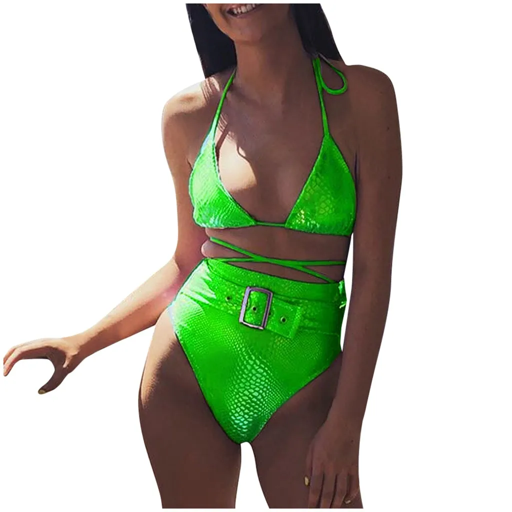 Летний Мини-бикини с лямкой через шею Женский Бандаж пуш-ап Пляжное бикини