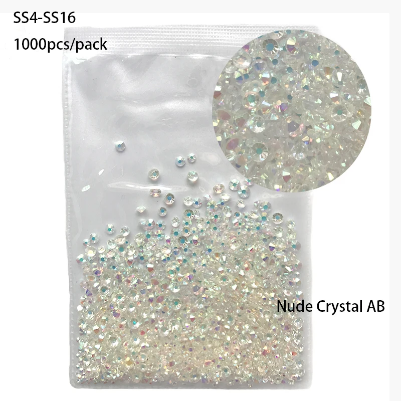 Nude Crystal AB 1000 SS3-SS30 Супер Блестящий Кристалл AB аксессуары плоская задняя сторона стекло Хамелеон Стразы для ногтей для шармов 3D украшения для ногтей - Цвет: Nude Crystal AB 1000