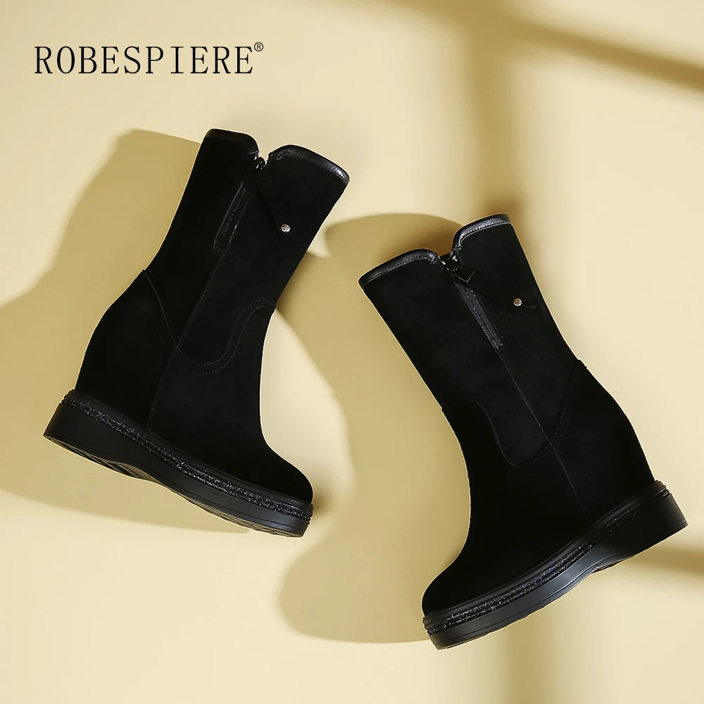 ROBESPIERE/женские зимние ботинки увеличивающая рост стелька цвет черный розовый