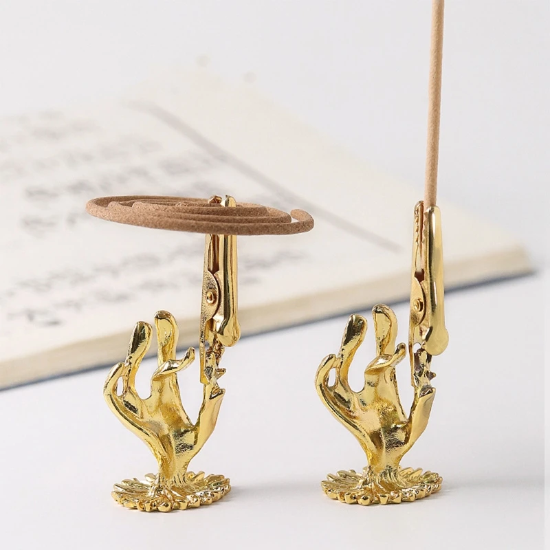 Buddha Hand Incense Burner Clip Rack Censer Support Holder Copper Ornament for Home Bedroom Office Decoration