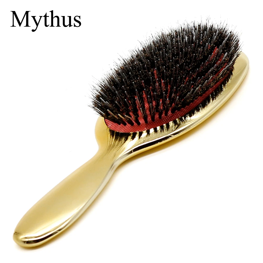 

New Boar Bristle Paddle Hair Brush Salon Hairdressing Oval Hair Comb For Scalp Massage Hair Bristle Brushes In Gold And Silver