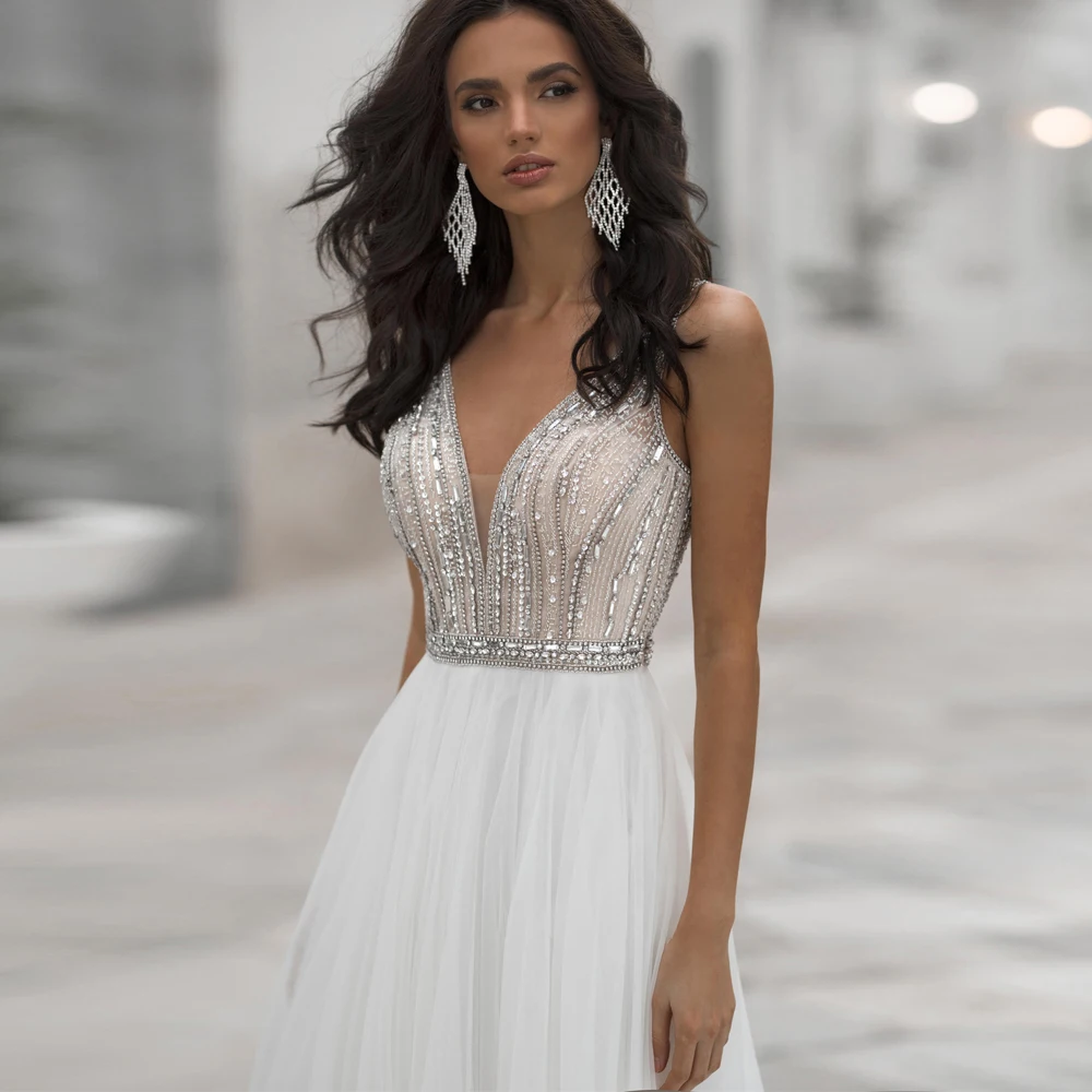 Платье Свадебное ТРАПЕЦИЕВИДНОЕ без рукавов с V образным вырезом и открытой