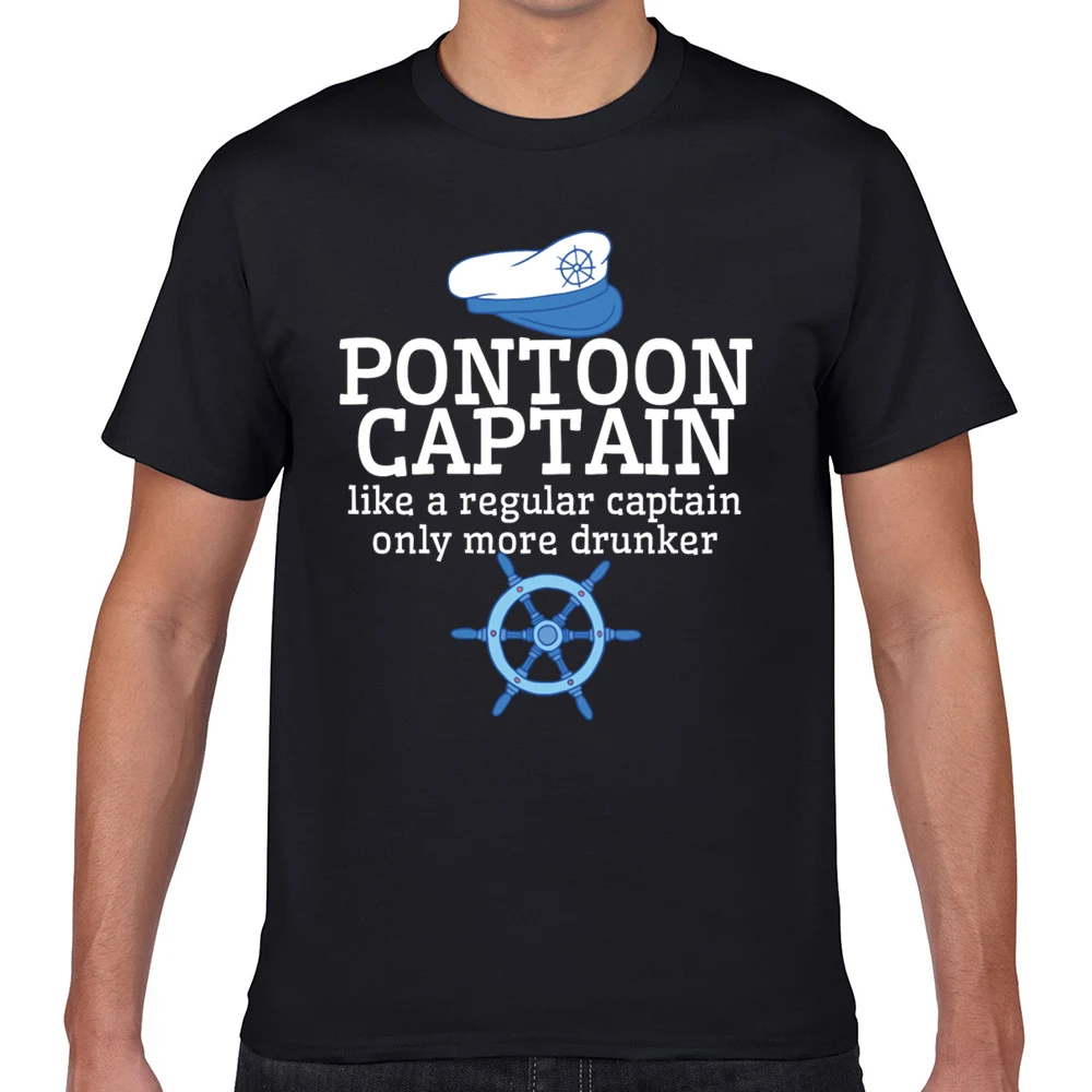 

Tops T Shirt Men funny pontoon captain sailing boat humorous Design Black Geek Custom Male Tshirt