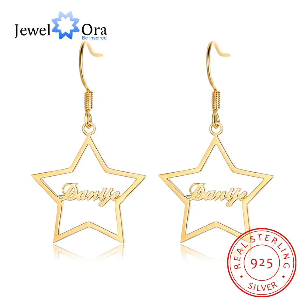 

JewelOra Personalized 925 Sterling Silver Custom Name Dangle Earrings for Women Customize Letter Star Drop Earrings Gift for Her