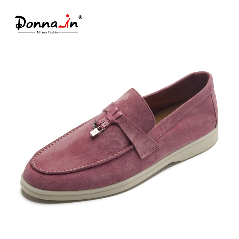 

Donna-in 2021 New Spring Mocassin Shoes Women Soft Soft Natural Suede Flat Loafers Luxury Brand Genuine Leather Plus Size 41-43