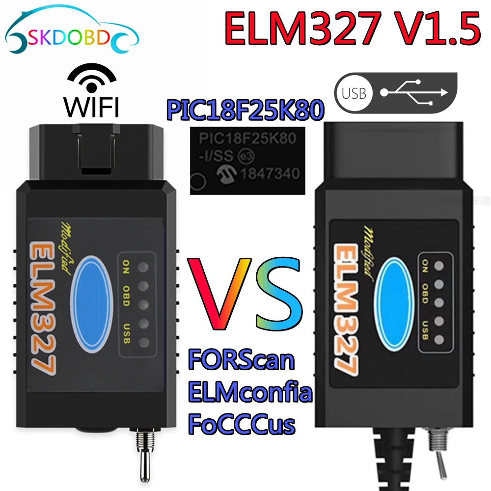 Latest ELM327 WIFI Bluetooth FTDI with Switch for HS-CAN/MS-CAN V1.5 Car OBD2 Diagnostic Tool ELM 327 USB PIC18F25K80 Chip