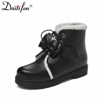 daitifen 2022 girl sweet ankle boots fashion lolita shoes women martin boots bow knot flats wedges female winter boots keep warm