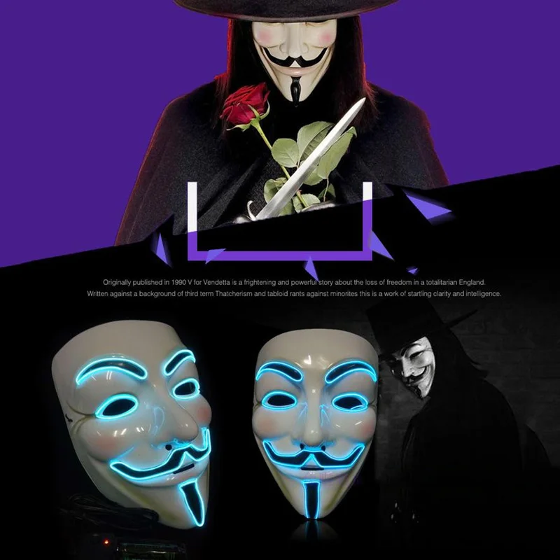 Страшная маска Хэллоуин светильник Косплэй Led маскарадный костюм анонимным