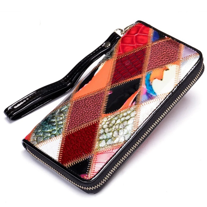 

WESTAL new women's cowhide hand coin purse long ethnic style leather stitching wallet wallet