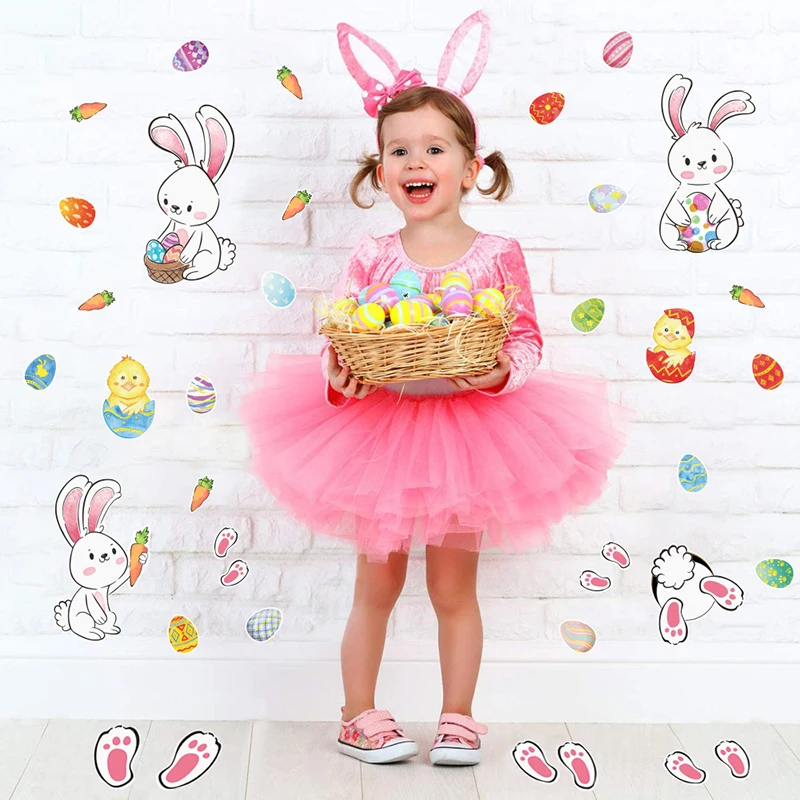 Пасхальные наклейки для дома с заячьими ушками на окно героями мультфильмов